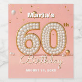 Elegante Blush Pink Pearly Gold 60e verjaardag Wijn Etiket (Enkel label)