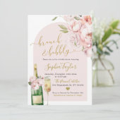 Elegante Blush Pink Peony Bloemen Brunch en Bubbly Kaart (Staand voorkant)