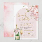 Elegante Blush Pink Peony Bloemen Brunch en Bubbly Kaart (Voorkant / Achterkant)