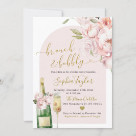 Elegante Blush Pink Peony Bloemen Brunch en Bubbly Kaart