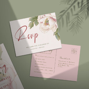 Elegante Blush Pink Peony Flower RSVP Briefkaart
