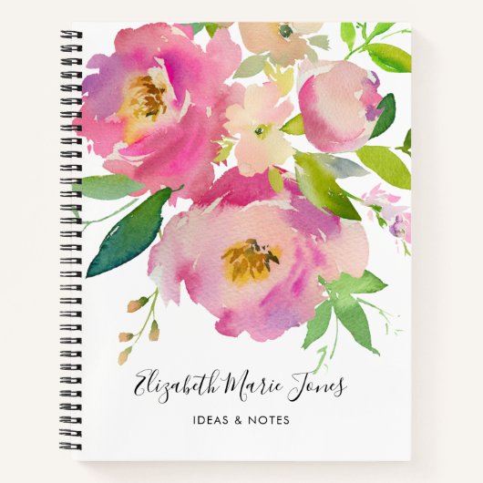Elegante Blush Pink Peony Pastel Floral Waterverf Notitieboek (Voorkant)