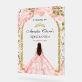 Elegante Blush Pink Princess Floral Quinceañera Acryl Bord (Hoek)
