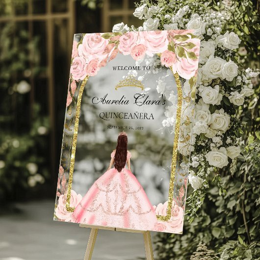 Elegante Blush Pink Princess Floral Quinceañera Acryl Bord