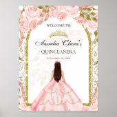 Elegante Blush Pink Princess Floral Quinceañera Poster (Voorkant)