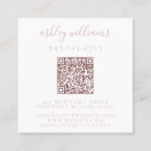 Elegante Blush Pink QR Code Monogram Bloemkam Vierkante Visitekaartje (Achterkant)