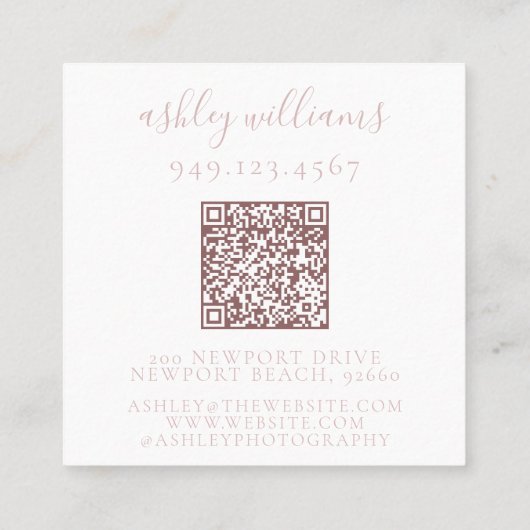 Elegante Blush Pink QR Code Monogram Bloemkam Vierkante Visitekaartje (Achterkant)