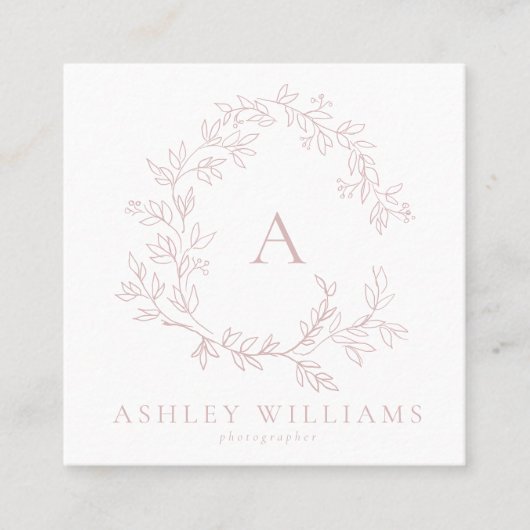 Elegante Blush Pink QR Code Monogram Bloemkam Vierkante Visitekaartje (Voorkant)