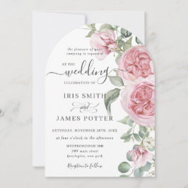 Elegante Blush Pink Rose Bloemen Trouwdetails QR Kaart