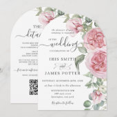 Elegante Blush Pink Rose Bloemen Trouwdetails QR Kaart (Voorkant / Achterkant)