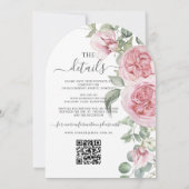 Elegante Blush Pink Rose Bloemen Trouwdetails QR Kaart (Achterkant)