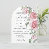 Elegante Blush Pink Rose Bloemen Trouwdetails QR Kaart (Staand voorkant)