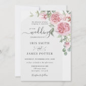 Elegante Blush Pink Rose Bloemen Trouwdetails QR Kaart (Voorkant)