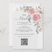 Elegante Blush Pink Rose Bloemen Trouwdetails QR Kaart (Achterkant)
