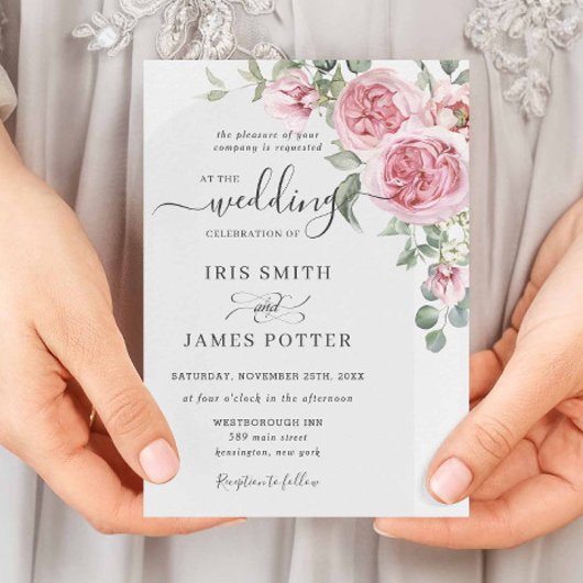 Elegante Blush Pink Rose Bloemen Trouwdetails QR Kaart