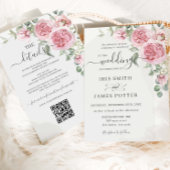 Elegante Blush Pink Rose Bloemen Trouwdetails QR Kaart