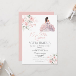 Elegante Blush Pink Rose Quinceanera Uitnodiging
