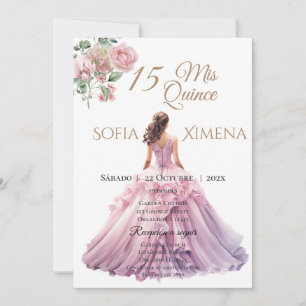 Elegante Blush Pink Rose Quinceanera Uitnodiging