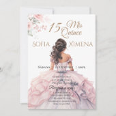 Elegante Blush Pink Rose Quinceanera Uitnodiging (Voorkant)