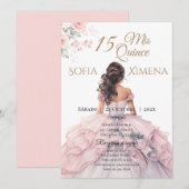 Elegante Blush Pink Rose Quinceanera Uitnodiging (Voorkant / Achterkant)