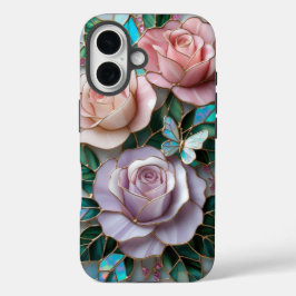 Elegante Blush Pink Roses in Glas in lood Art iPhone 16 Hoesje