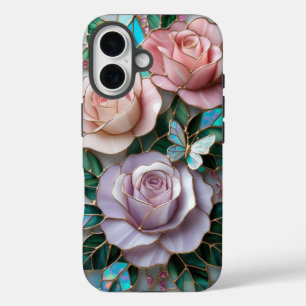Elegante Blush Pink Roses in Glas in lood Art iPhone 16 Hoesje