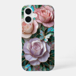 Elegante Blush Pink Roses in Glas in lood Art iPhone 16 Hoesje