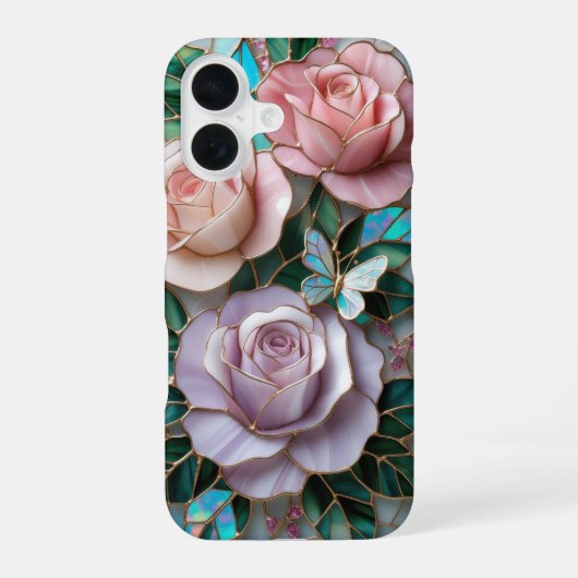 Elegante Blush Pink Roses in Glas in lood Art iPhone 16 Hoesje (Achterkant)