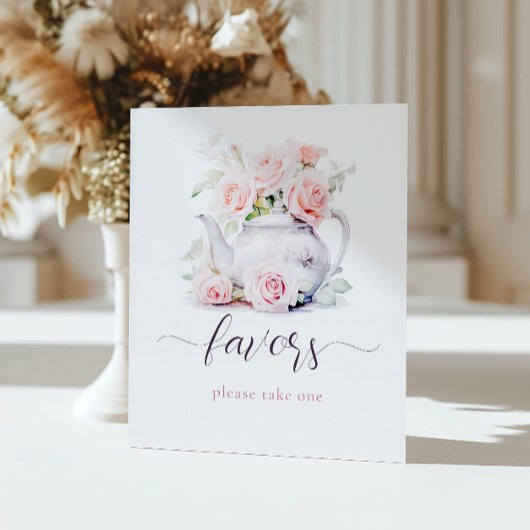 Elegante Blush Pink Roses Tea Party Favorieten Reclamebord Met Voetstuk