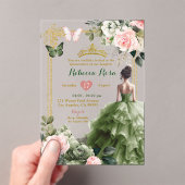 Elegante Blush Pink Sage Green Quinceañera Acryl Uitnodigingen (Insitu (Draagbaar))