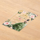 Elegante Blush Pink Sage Green Quinceañera Acryl Uitnodigingen (Laagn)