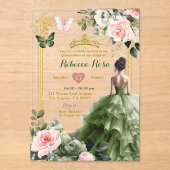 Elegante Blush Pink Sage Green Quinceañera Acryl Uitnodigingen (Voorkant)