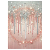 Elegante Blush Pink & Silver Glitter Drip Klembord (Achterkant)