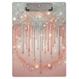 Elegante Blush Pink & Silver Glitter Drip Klembord