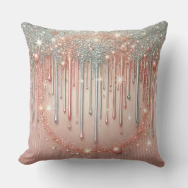 Elegante Blush Pink & Silver Glitter Drip Kussen