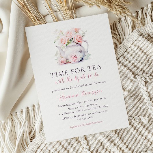 Elegante Blush Pink Tijd voor Tea Vrijgezellenfees Kaart