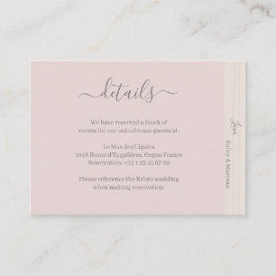 Elegante Blush Pink Wood Grain Wedding Hotel Detai Informatiekaartje