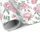 Elegante Blush pioen en groen Waterverf Bloemen Cadeaupapier (Rol Hoek)