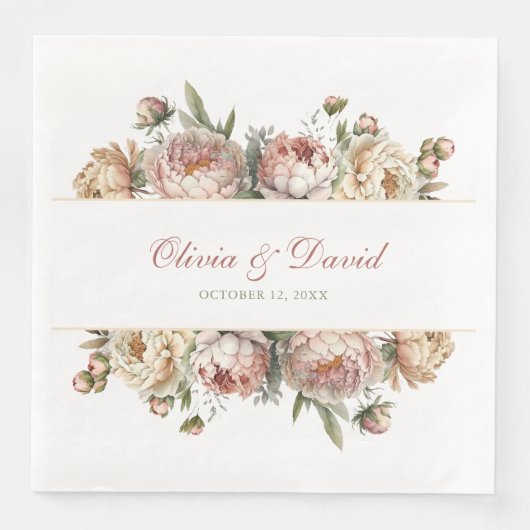 Elegante Blush Pioenrozen Bruiloft Servetten (Voorkant)