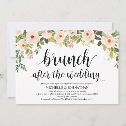 Elegante Blush Post Wedding Brunch Invitation Kaar Kaart (Voorkant)