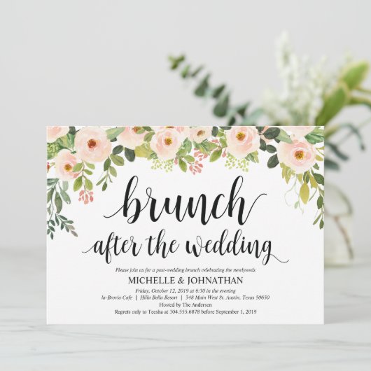 Elegante Blush Post Wedding Brunch Invitation Kaar Kaart (Staand voorkant)