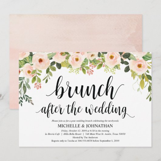 Elegante Blush Post Wedding Brunch Invitation Kaar Kaart (Voorkant / Achterkant)