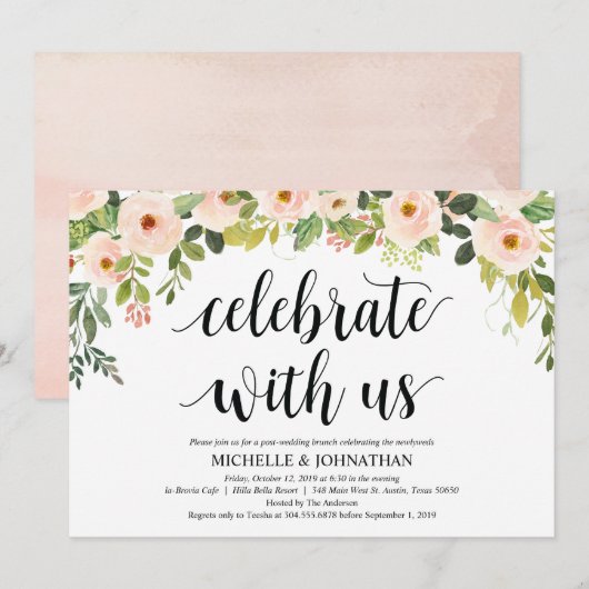 Elegante Blush Post Wedding Brunch Invitation Kaar Kaart (Voorkant / Achterkant)