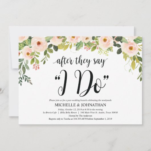 Elegante Blush Post Wedding Brunch Invitation Kaar Kaart (Voorkant)