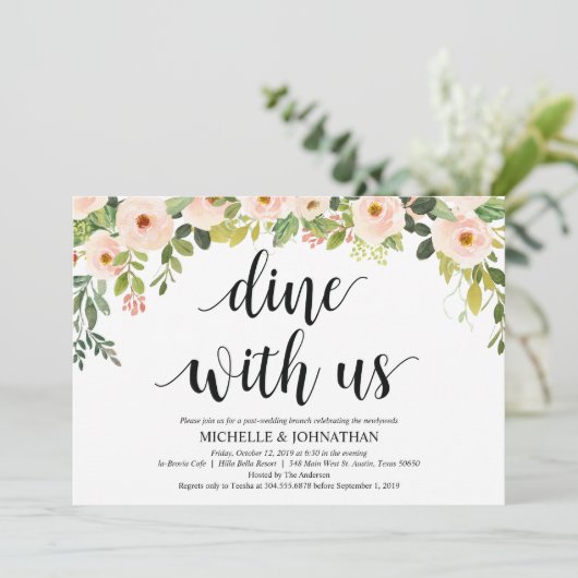 Elegante Blush Post Wedding Brunch Invitation Kaar Kaart (Staand voorkant)