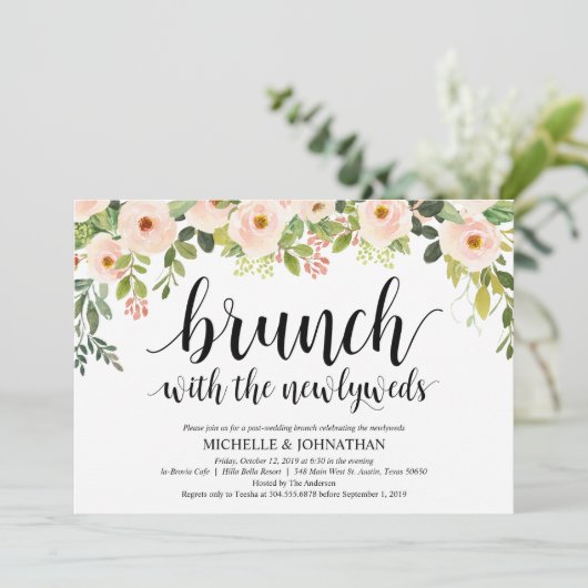 Elegante Blush Post Wedding Brunch Invitation Kaar Kaart (Staand voorkant)