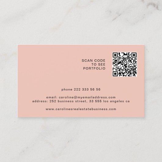Elegante blush professionele onroerend goed foto visitekaartje (Achterkant)