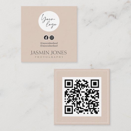 Elegante Blush QR-code Vierkante Visitekaartje (Voorkant / Achterkant)