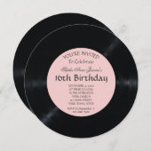 Elegante Blush Retro Vinyl Record Verjaardag Kaart (Voorkant / Achterkant)