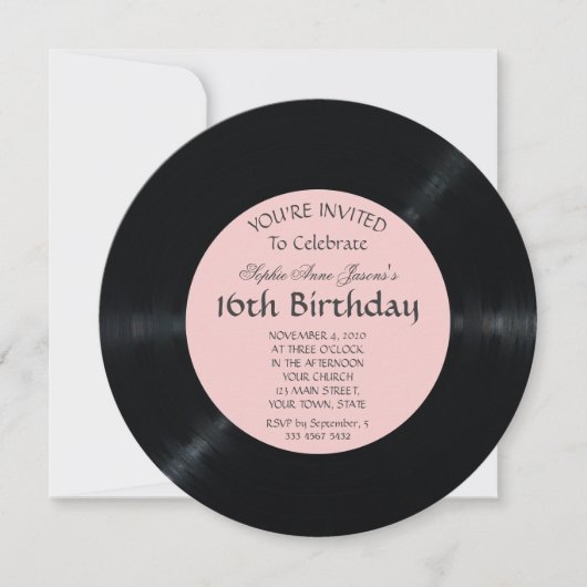 Elegante Blush Retro Vinyl Record Verjaardag Kaart (Voorkant)
